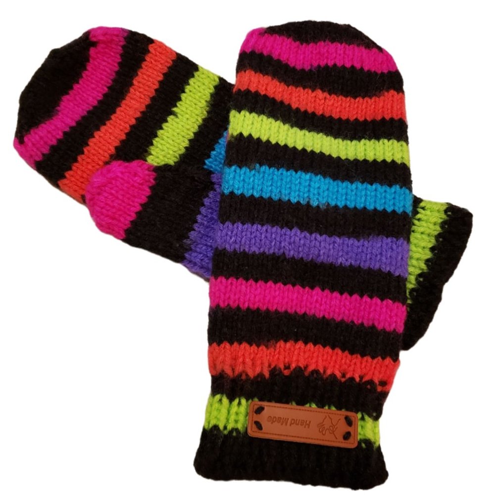 Knit by me Neon Striped Mittens Unisex